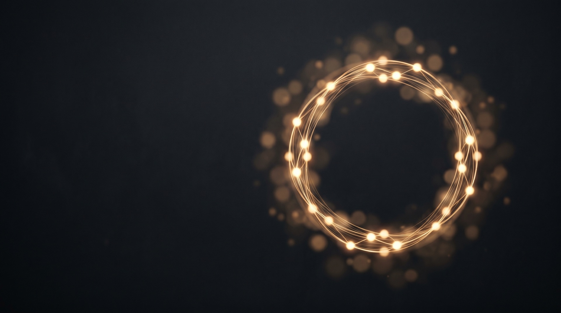 A luminous golden loop of interconnected nodes on a near-black background, representing connected parts of one business.