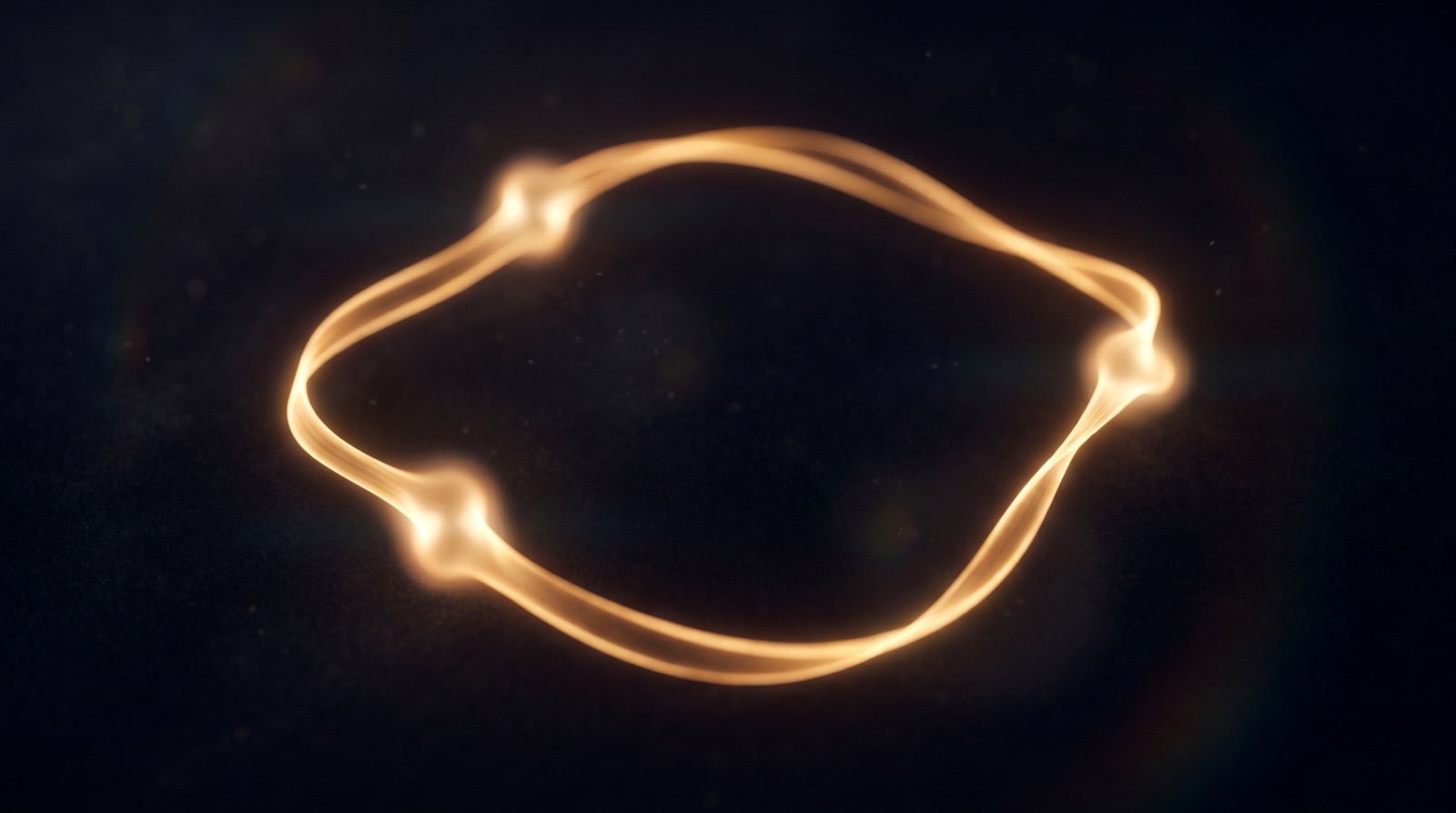 A continuous golden loop of light with linked nodes on a near-black background, representing one plan from long-term direction to daily work.